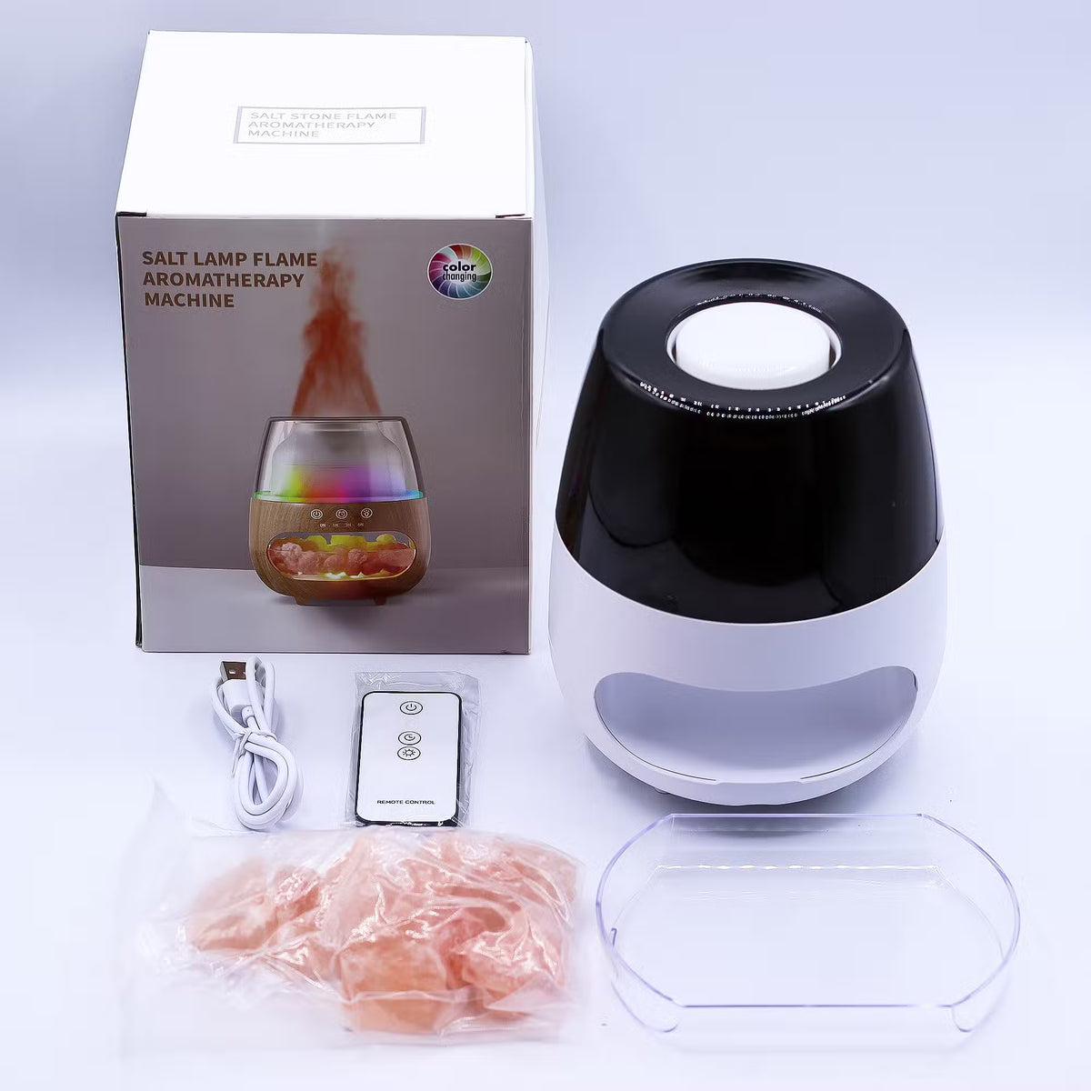 Difusor de aromas con efecto llama y piedra de sal · Blanco