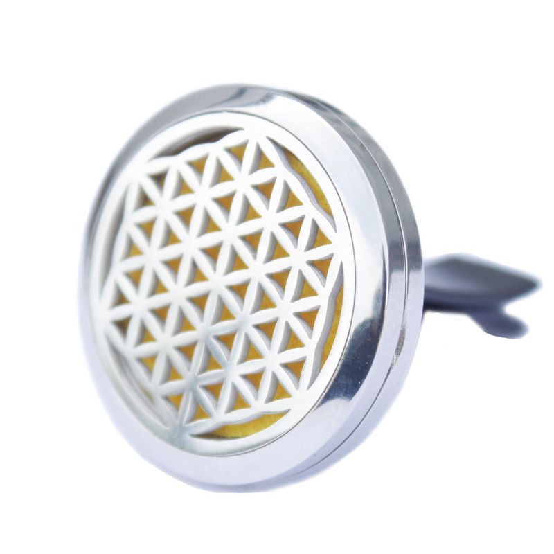 Difusor plateado para la rejilla del coche con diseño calado de flor de la vida