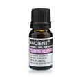 Frasco de cristal ámbar de 10 ml con tapón negro y etiqueta de aceite esencial de ylang-ylang