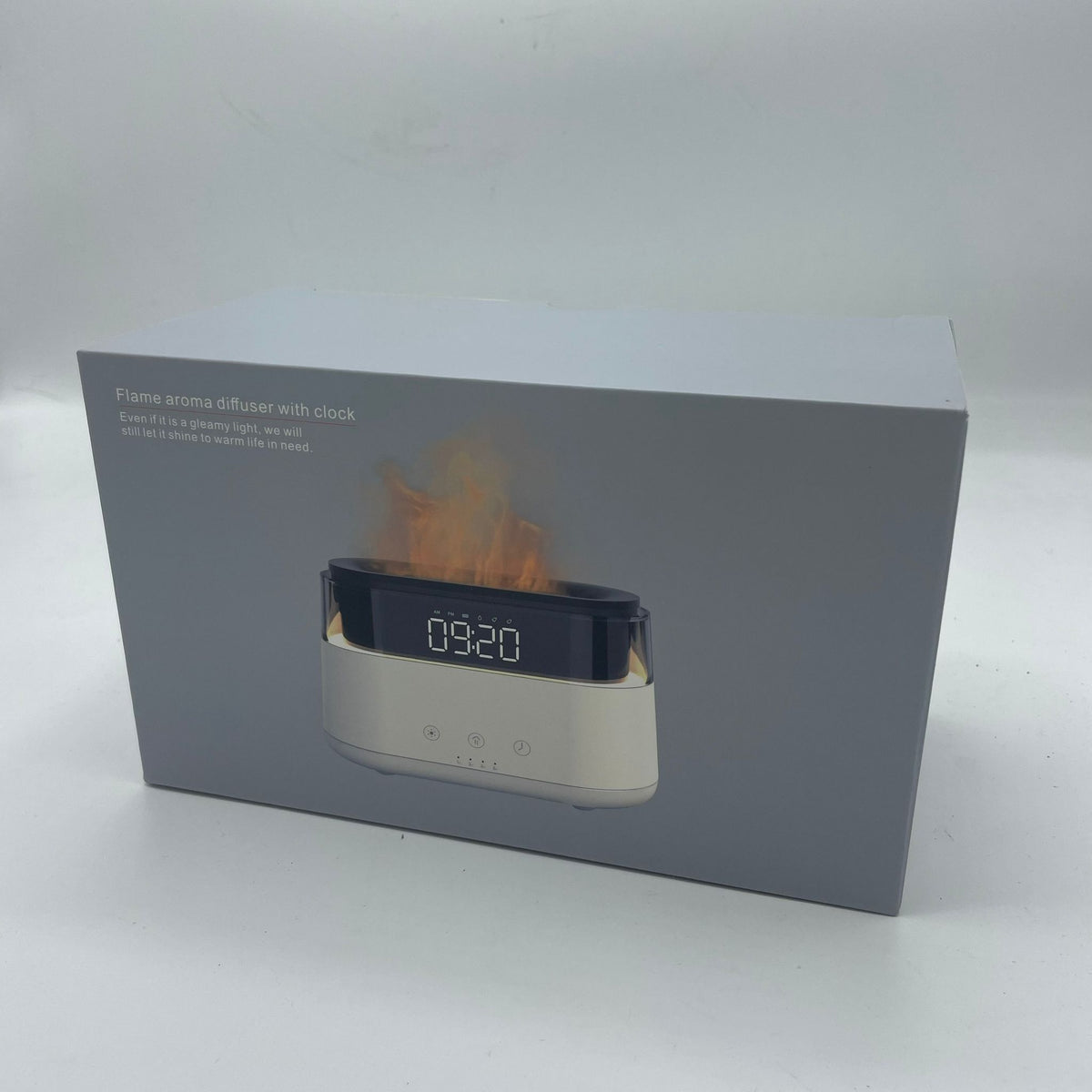 Difusor de aromas con reloj LED y efecto llama · Sal del Himalaya · USB-C