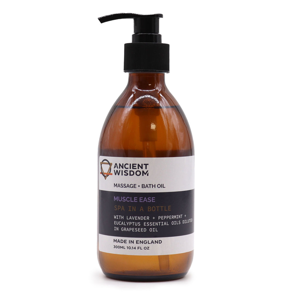 Botella de cristal ámbar con dosificador negro de aceite de masaje y baño Activo