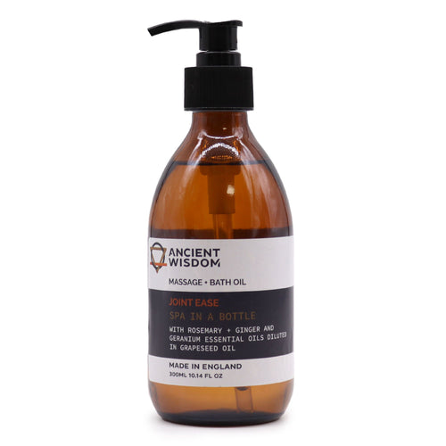 Botella de cristal ámbar con dosificador negro de aceite de masaje y baño Herbal