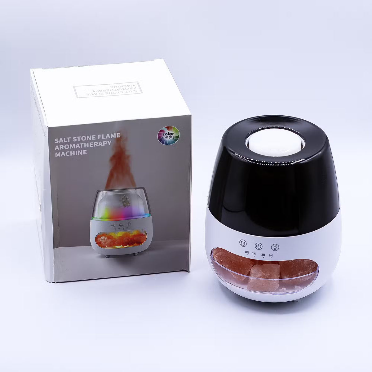 Difusor de aromas con efecto llama y piedra de sal · Blanco